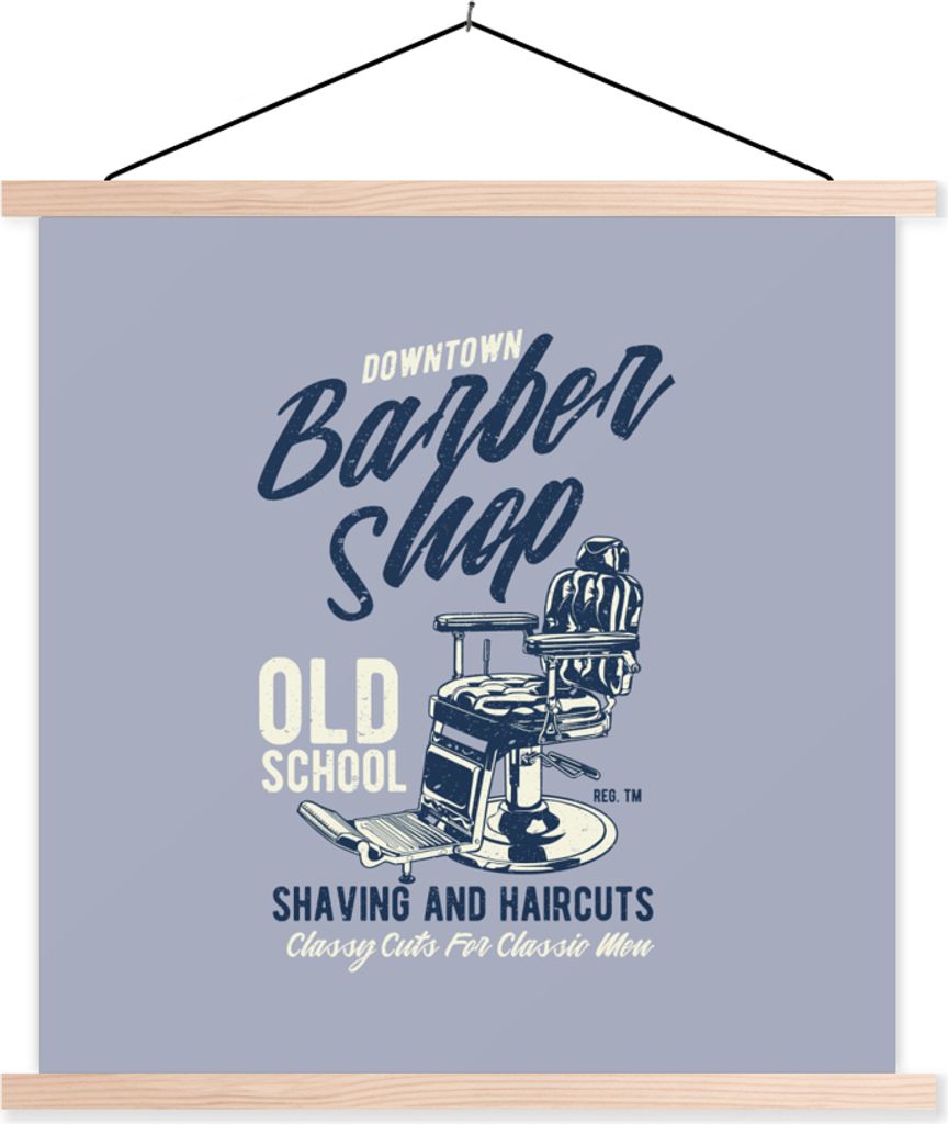 MuchoWow Textilposter Mancave - Barbier - Vintage 120x120 cm mit holzfarbenen Rahmen - Textil-Poster