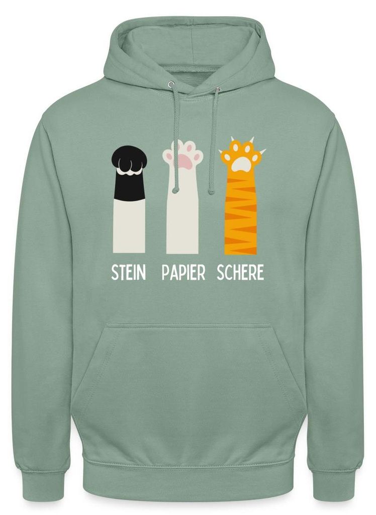 Spreadshirt Katzen Pfoten | Stein Papier Schere Uni Hoodie, S, Graugrün
