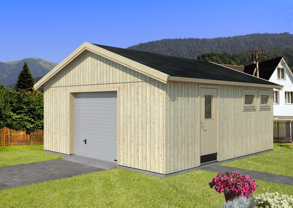 Palmako Nordic+ Gartenhaus/Garage Andre mit Sektionaltor - 28,5 m² - 160 mm