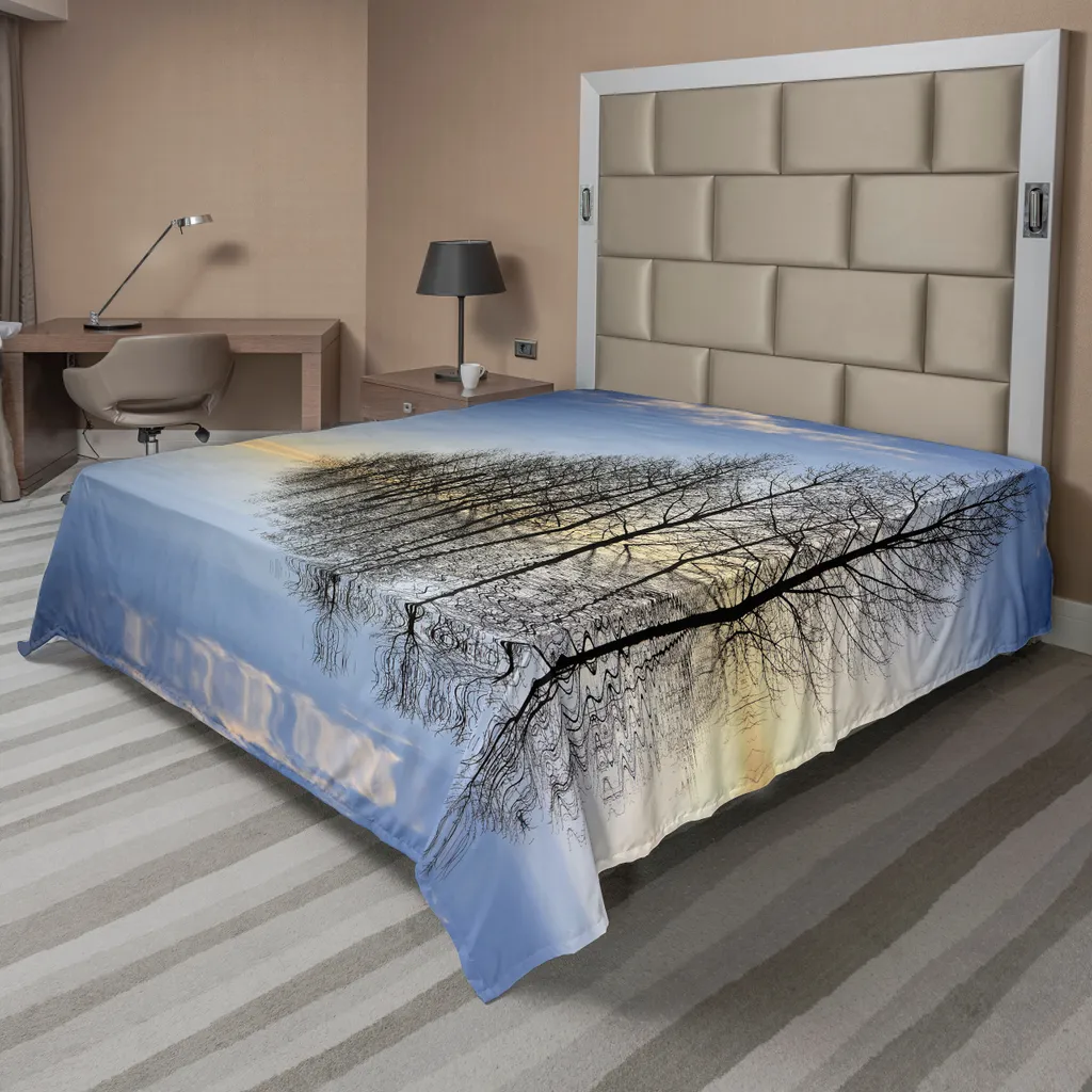 Drap de lit paysager lac gelé ABAKUHAUS 266x260 cm en bleu et marron