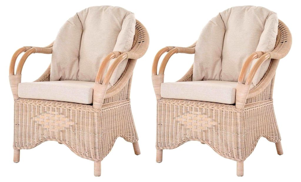 2er Set Breite Rattansessel für Wintergarten und Wohnzimmer
