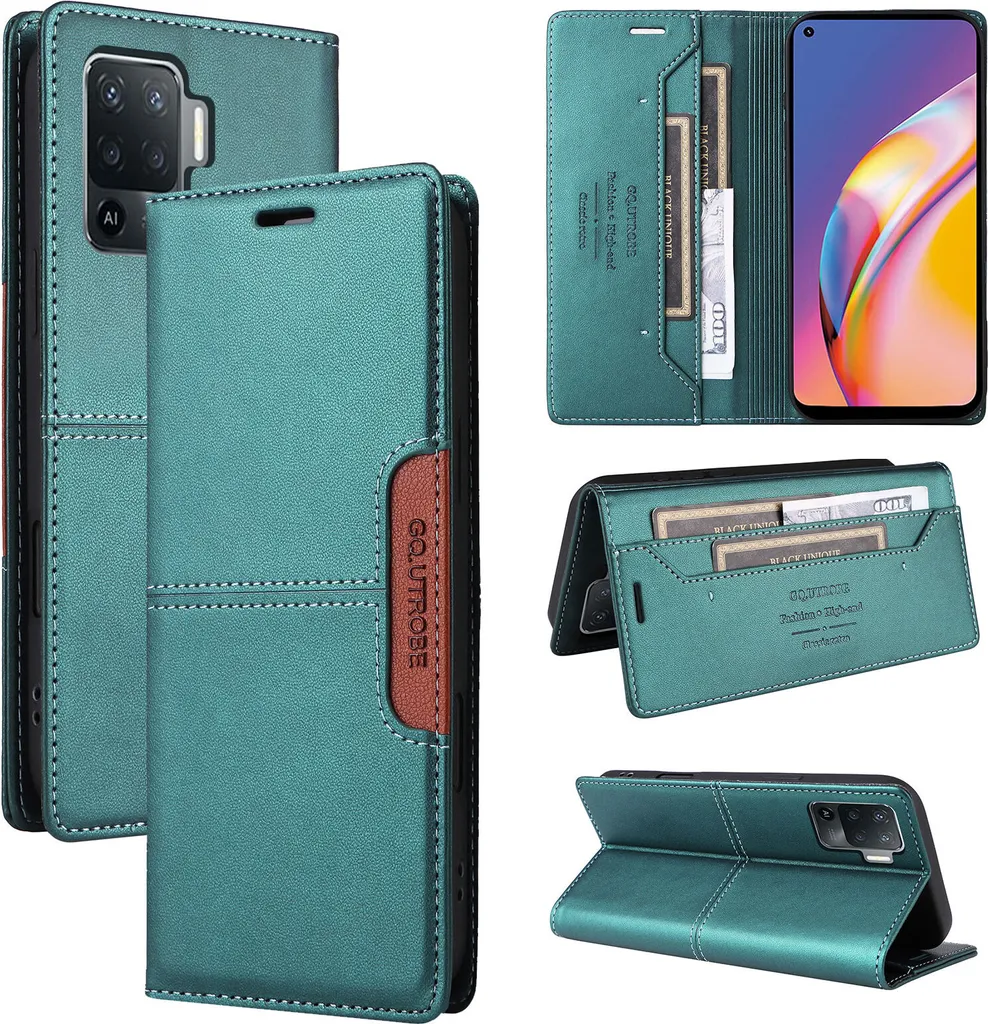 Custodia Wallet Oppo A94 A95 5G Reno5/6 Z Pelle Flip Verde Stand