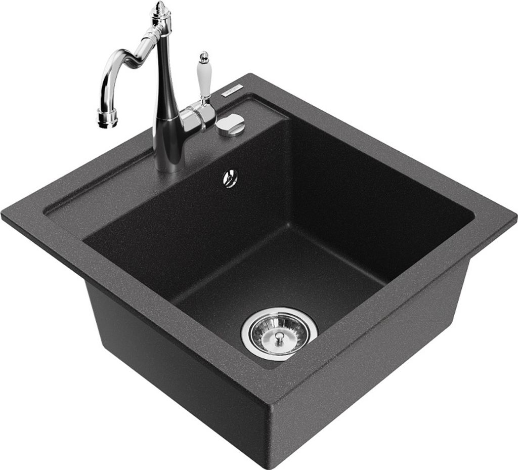 Mexen Vito 1-Becken-Granit-Spüle mit Mischbatterie Carla, Schwarz gesprenkelt - 6503-76-670700-00