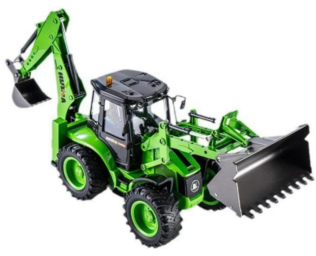 Tractopelle télécommandé vert 1/14 - Engin de chantier RC pour enfant