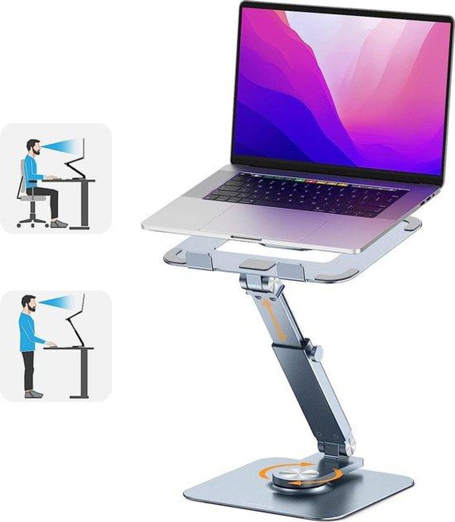 Aluminium-Laptopstand für Büro, 360° drehbar, in Höhe verstellbar, gelüftet, Notebookstand für MacBook