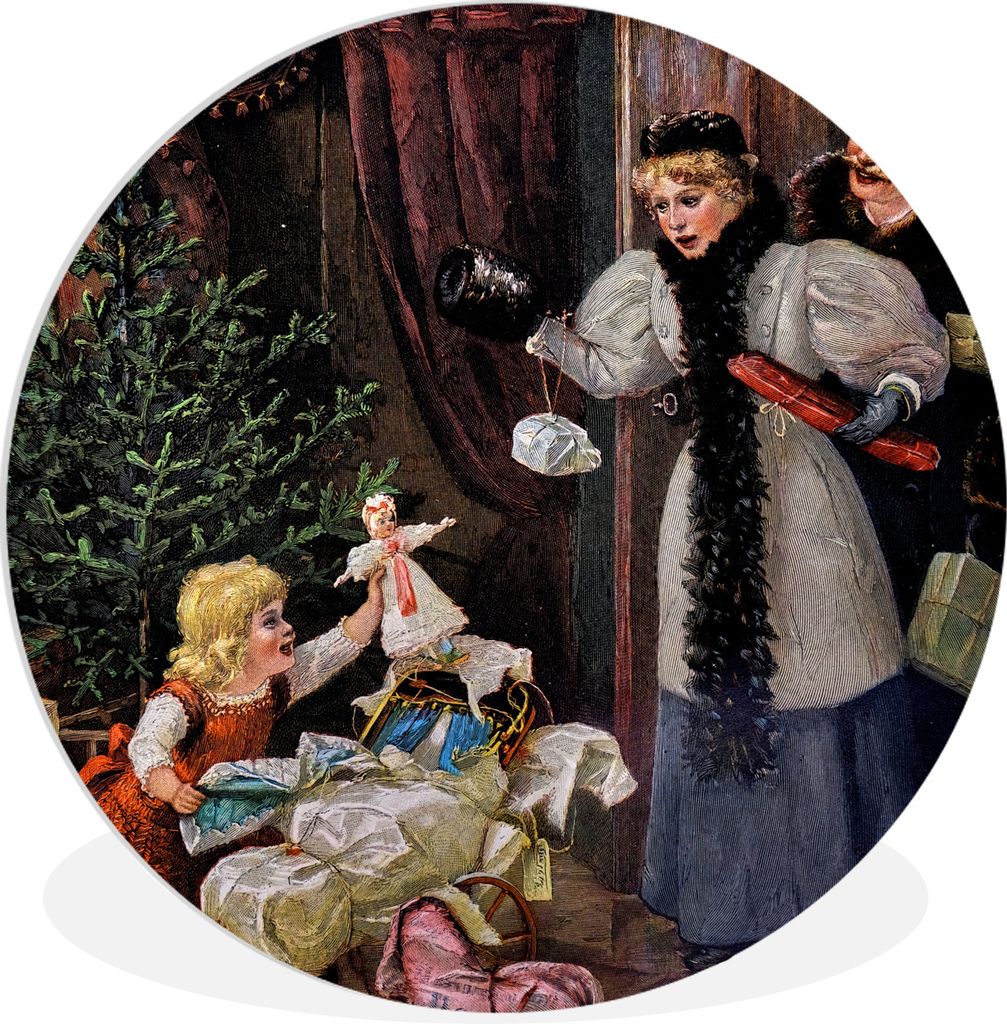 MuchoWow Rundes Wandbild - Runde Bilder Retro-Weihnachtsporträt - Weihnachten Ø 90 cm Kreis Wanddekoration Kunststoff - Wandkreis - Wandschmuck...