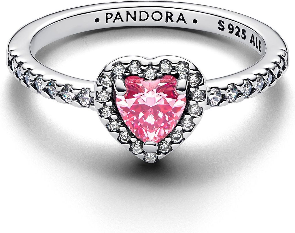 Pandora Erhabenes Rosafarbenes Herz Ring 198421C03 Damenring, Ringgröße:56