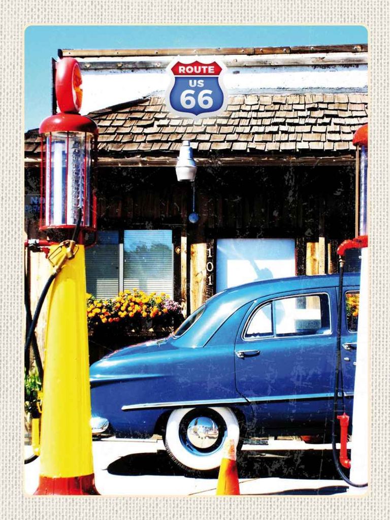 vianmo Holzschild 40x30 cm Amerika Chicago Route 66 Tankstelle Bildmotiv Reisemotiv USA