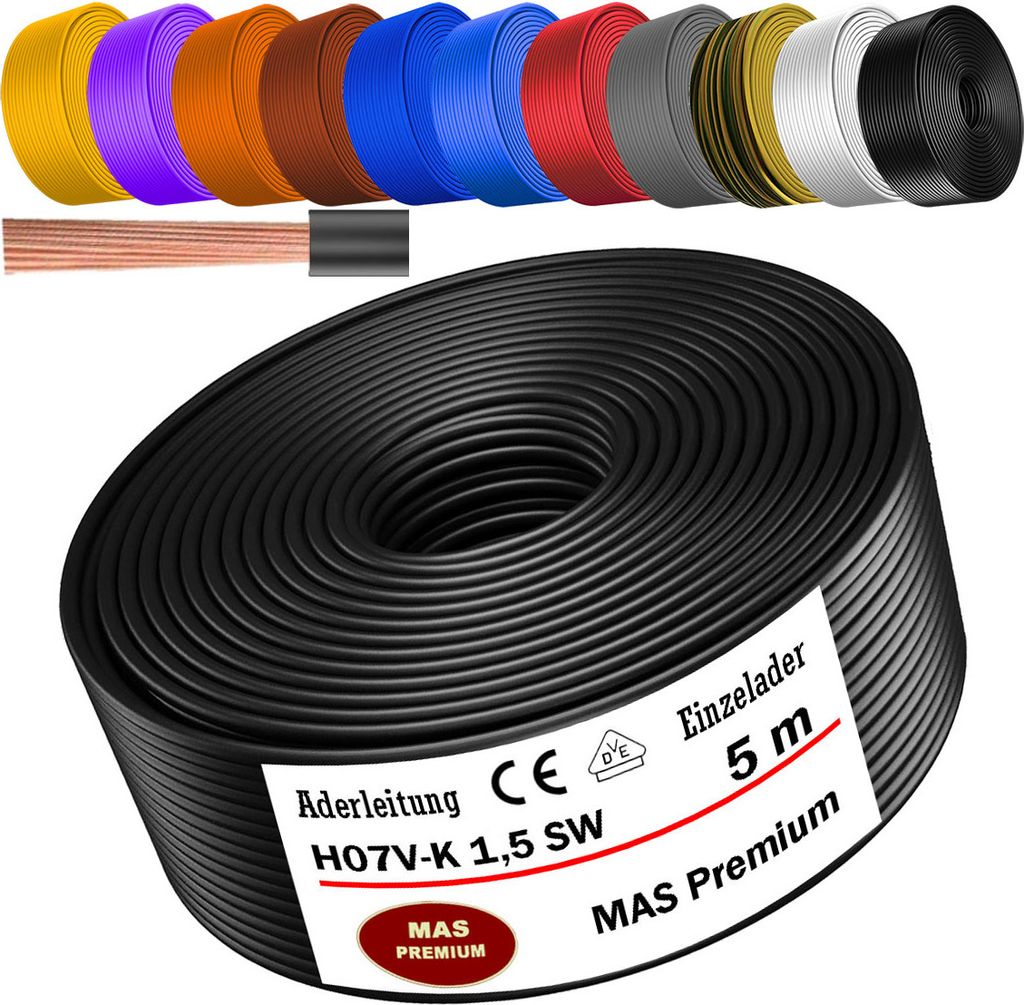 5m Aderleitung H07 V-K SW 1x1,5 mm² Schwarz Einzelader Produktbild 