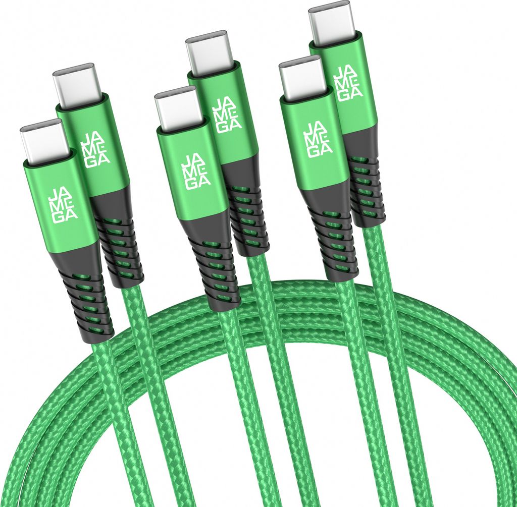 USB-C zu USB-C Kabel 480mbps 60W mit Metall Stecker Robustes Kabel in Grün 2m 3er Set