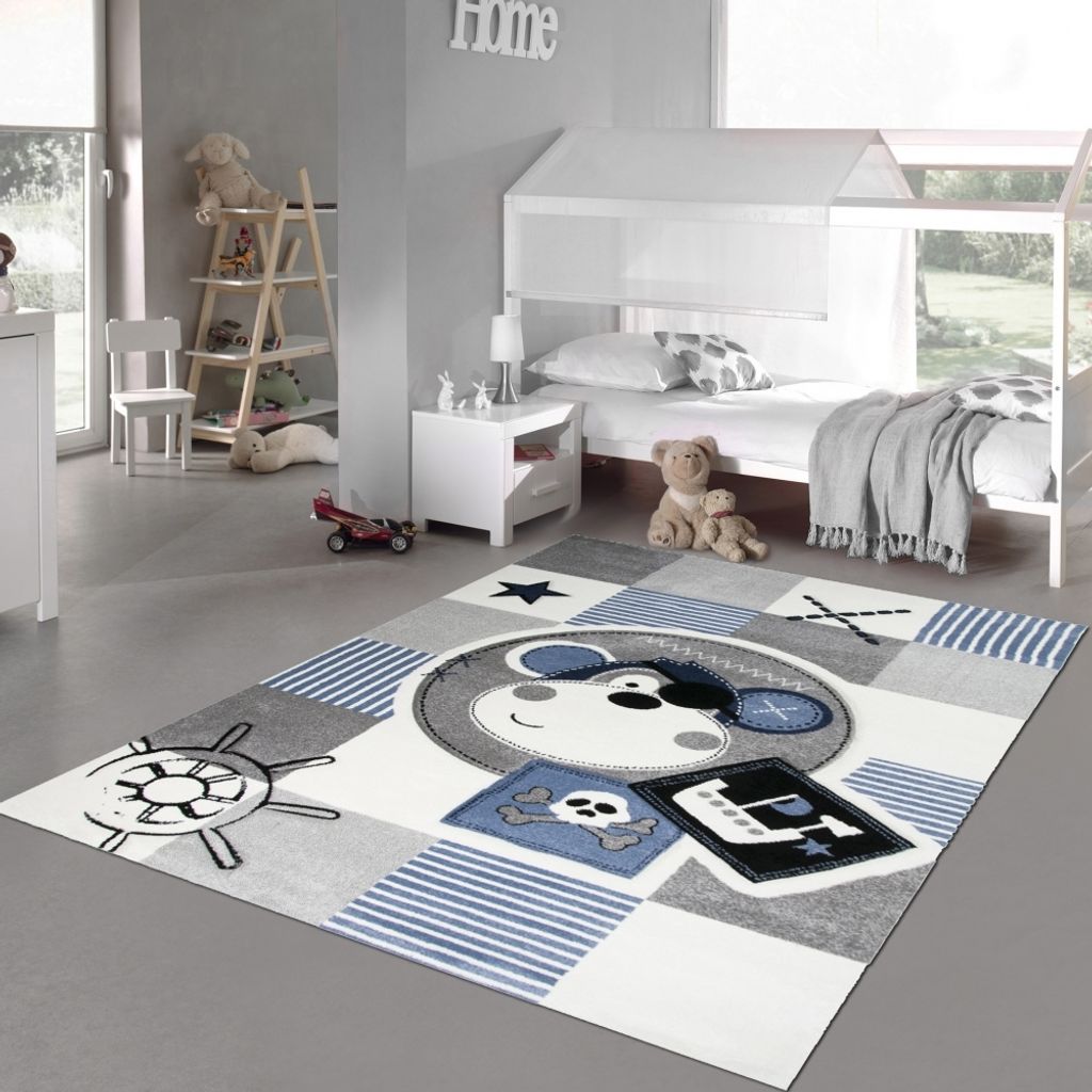 Kinderteppich Spielteppich Teppich Kinderzimmer Babyteppich Pirat Affe in Blau Größe - 200 x 290 cm