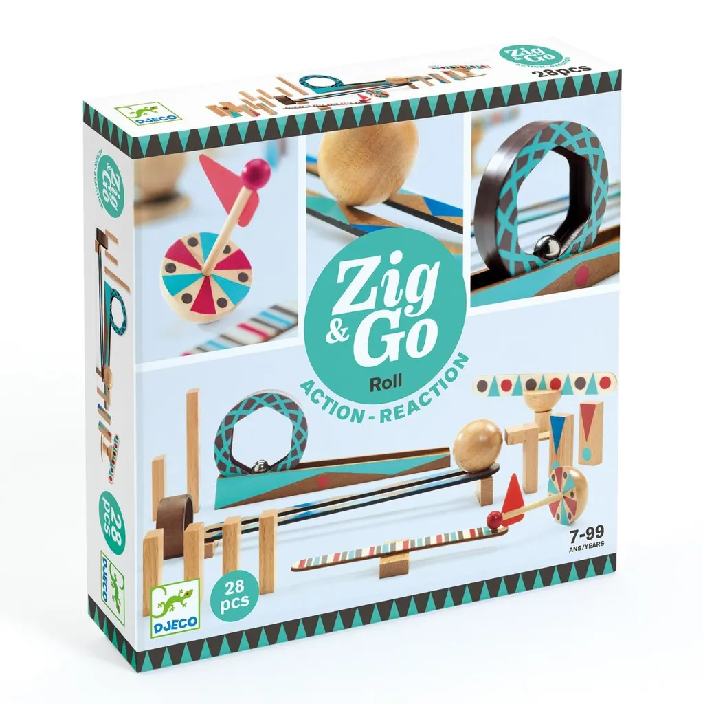 Jeu de réaction en chaîne Zig & Go Roll Djeco en bois pour les enfants