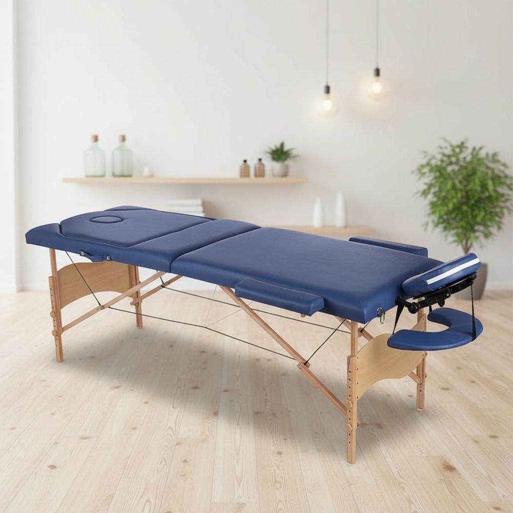 Massageliege 3 Zonen Holz Blau Therapiebank Kosmetiktisch Klappbar Mobil Tragen
