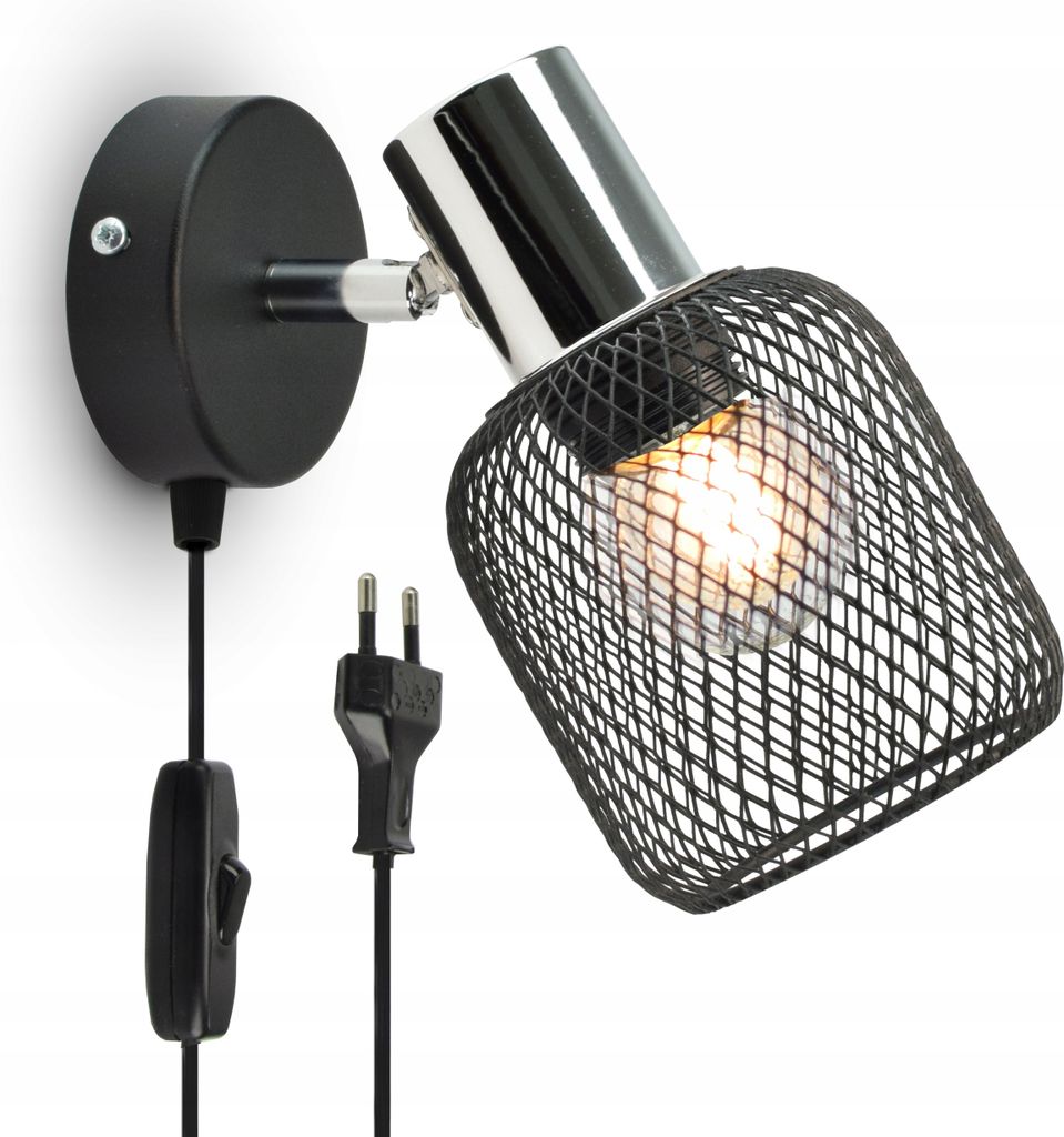 LUXOLAR - Wandlampe mit Schalter Loft Schwarz Metall E27 60 W - Wandleuchte Innen Schwenkbar für Wohnzimmer, Küchen - Wandbeleuchtung, Vintage Loft