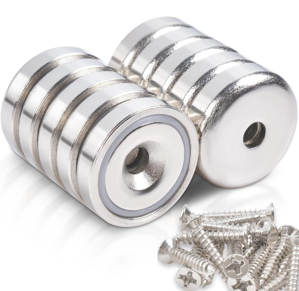 10 extra starke Neodym-Magnete, 10 kg Haltekraft, 20 x 7 mm, mit Loch und Kappe, versenkte Topfmagnete mit Schrauben, starke Magnete für Küche, K...