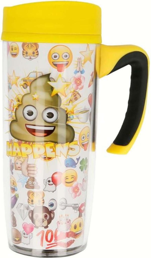 Emoji, Isolierbecher Reisebecher 533ml mit Griff und Schiebedeckel, Bunt