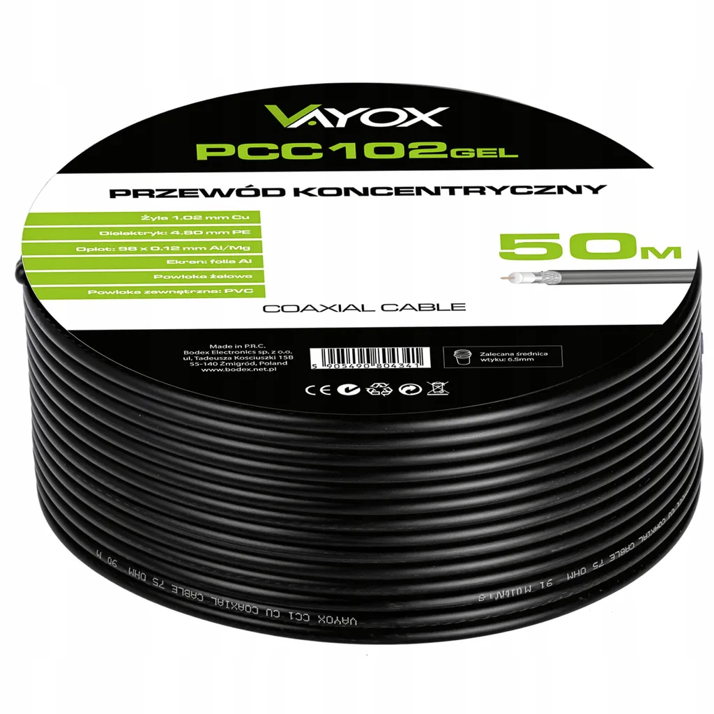 Matassa 50m Cavo Coassiale Vayox RG6U Gel - Cavo Nero da Interrare - 8