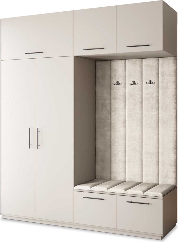 Masseno Garderobe-Set REMA 200/240/60 cm Modern Garderobenschrank Kaschmir, Veloursstoff MONOLITH 04 (Beige)