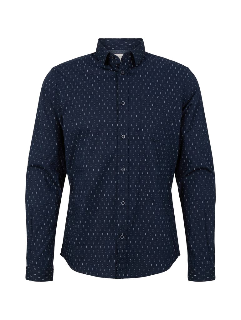 Tom Tailor Hemd Langarmhemd mit Allover-Print und Kentkragen