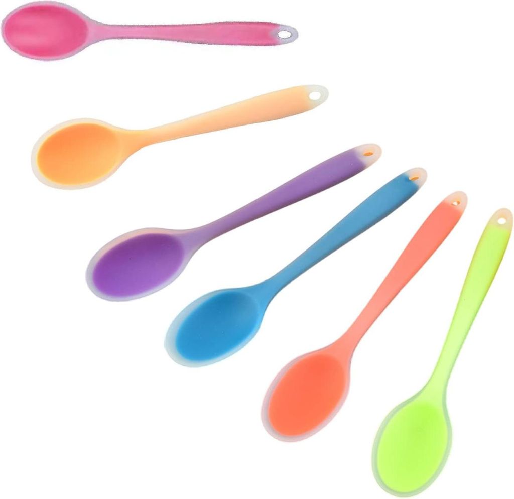 6 Stück mehrfarbige Silikonlöffel, Silikonlöffel, Servierlöffel, Rührlöffel, Kochen, Silikonservierlöffel für die Küche, Backen, Rühren, ...