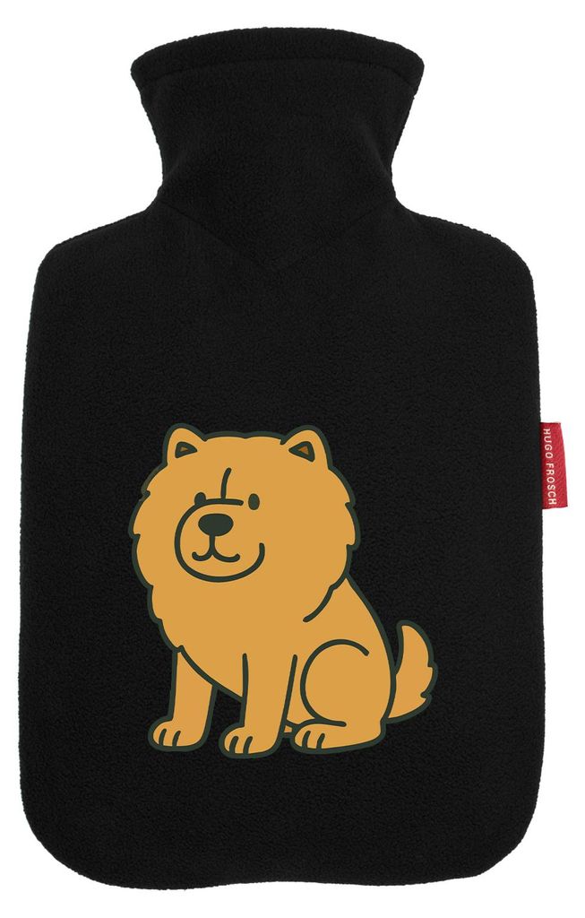 Huuraa Wärmflasche Chow-Chow Comic Chowie 1,8 Liter Black Classic Veloursbezug Bettflasche Geschenkidee