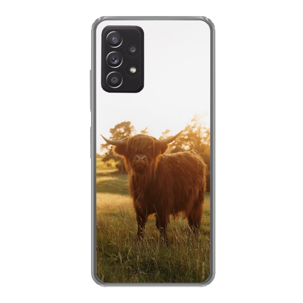 MuchoWow Handyhülle Schutzhülle Hülle für Samsung Galaxy A53 5G Schottischer Hochländer - Gras - Sonne Silikon Softcase Handy Hülle - Schut...