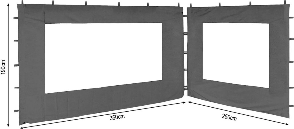 2 Seitenteile 250x190cm 350x190cm für Pavillon Nizza 3x4m Seitenwand Grau