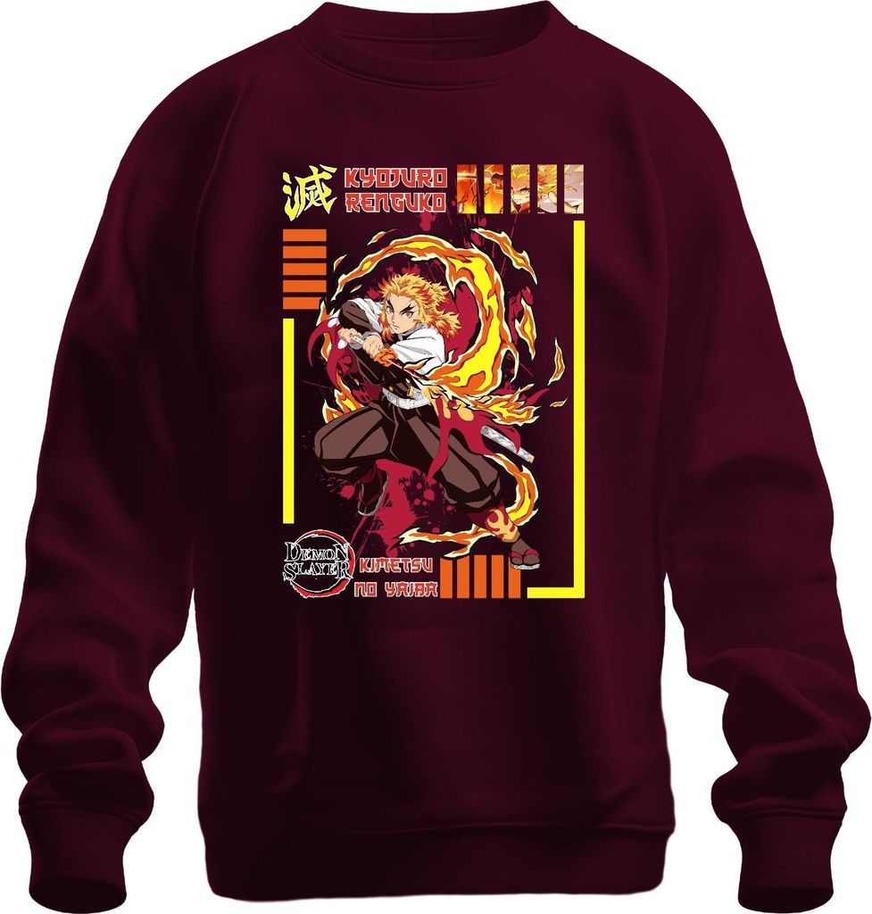 Kyojuro Rengoku Demon Slayer Kimetsu no Yaiba Flamme Hashira Uni Sweatshirt Pullover, Burgundy, 3XL