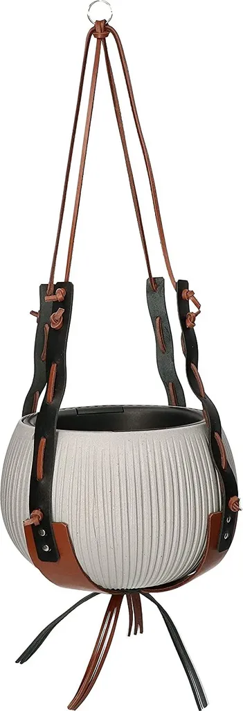 ABRATO Pot de fleurs en cuir marron avec support de suspension chic