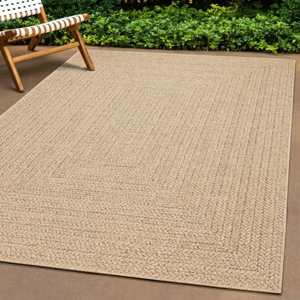 Tapis d'extérieur look jute 140x200 pour terrasse et salon tendance