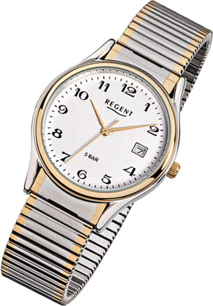 Montre Regent Acier Inoxydable Bicolore F-472 avec Bracelet à Tirette Or