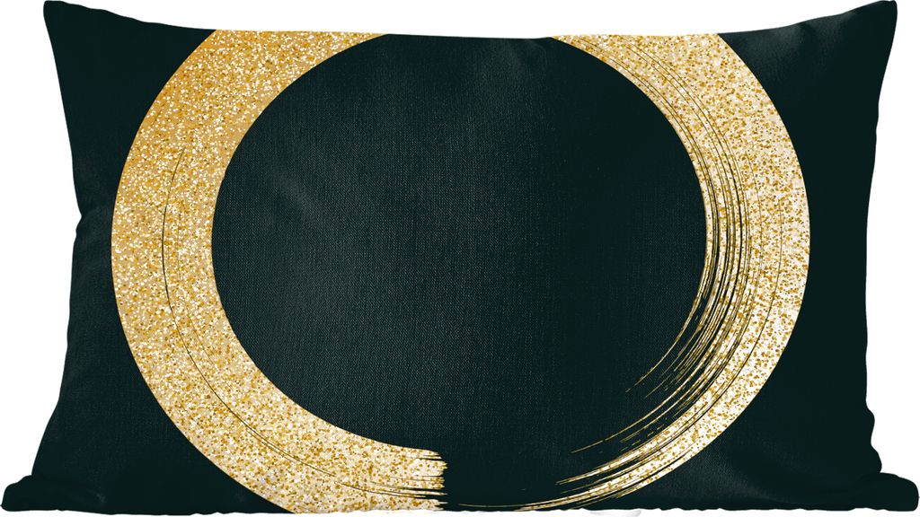 MuchoWow Zierkissen Sofakissen Wohnzimmer Dekokissen 60x40 cm Kreis aus goldenem Glitter auf schwarzem Hintergrund - Kopfkissen - Polster mit Foto