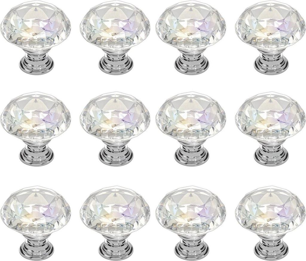 Cabinet Knobs, 12 Pack, 31 mm Acrylic & Zinc Alloy Drawer Pulls Door Handles, Diamond Kitchen Solid Knobs Dresser Handles, Cupboard Hardware with S...