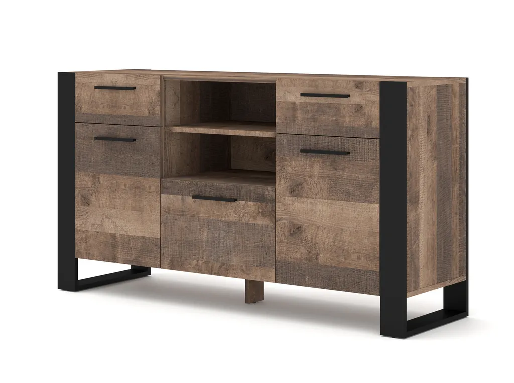 Commode tiroirs 155 cm chêne grange noir mat - Finition NUKA C robuste