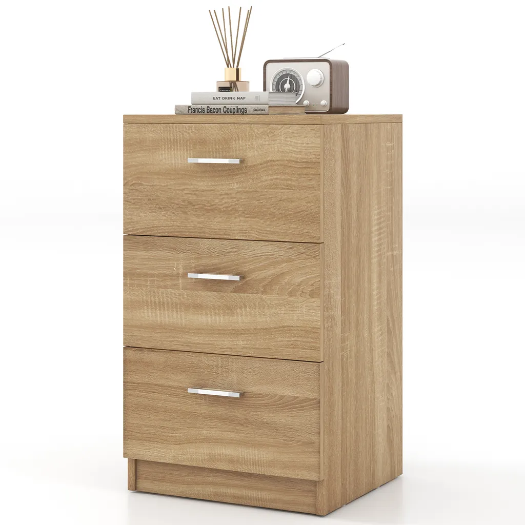 Table de nuit avec 3 tiroirs COSTWAY 38x35x66cm, chevet bois naturel