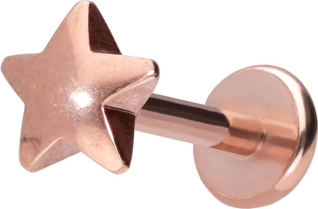 Ohrpiercing, Nasenpiercing Titan Labret mit Push Fit STERN RoséGold Stablänge: 9mm | Stabstärke: 1mm