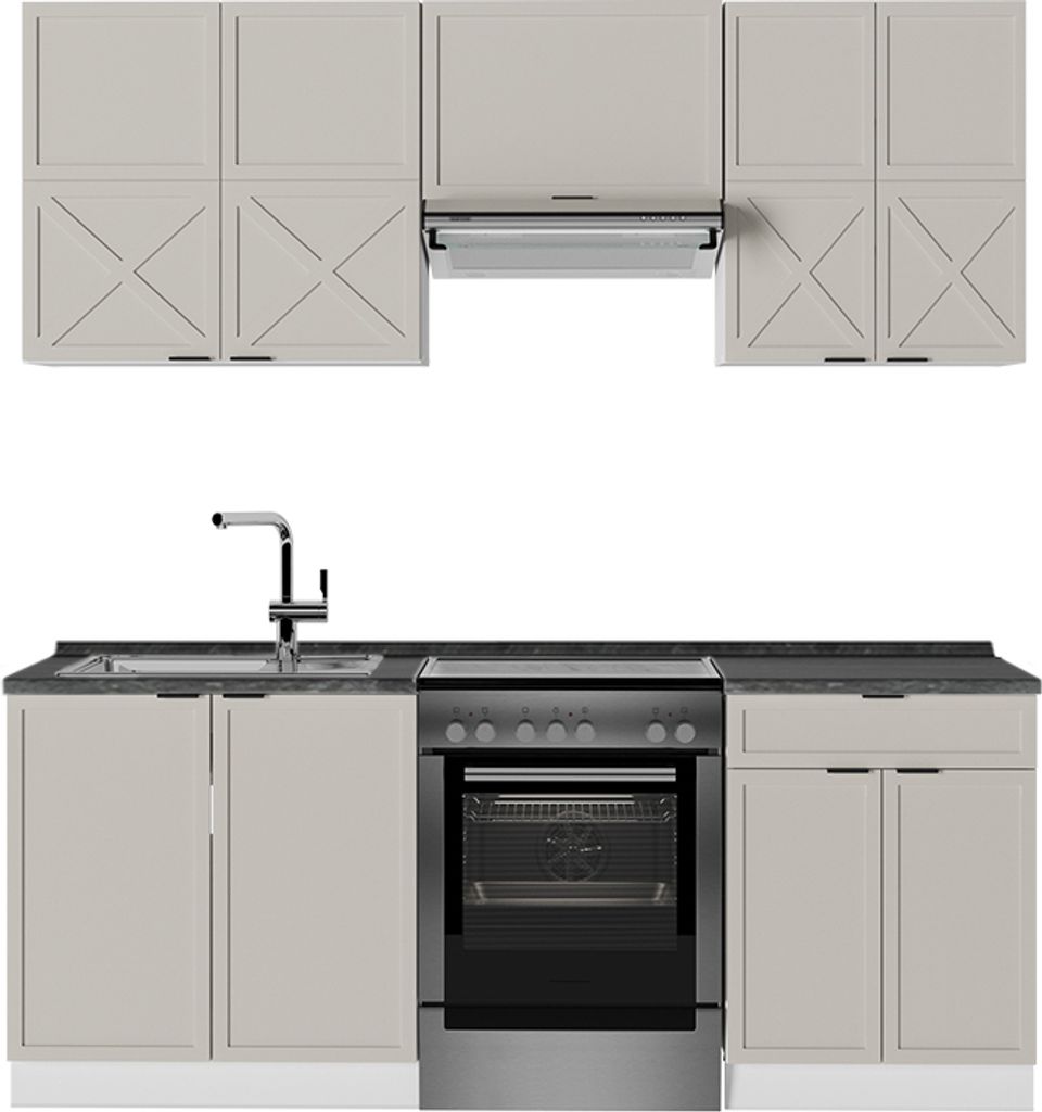 Küchenzeile Vicco Fame-Line GrauBeige/Weiß 200 cm , AP Anthrazit, Model 50567