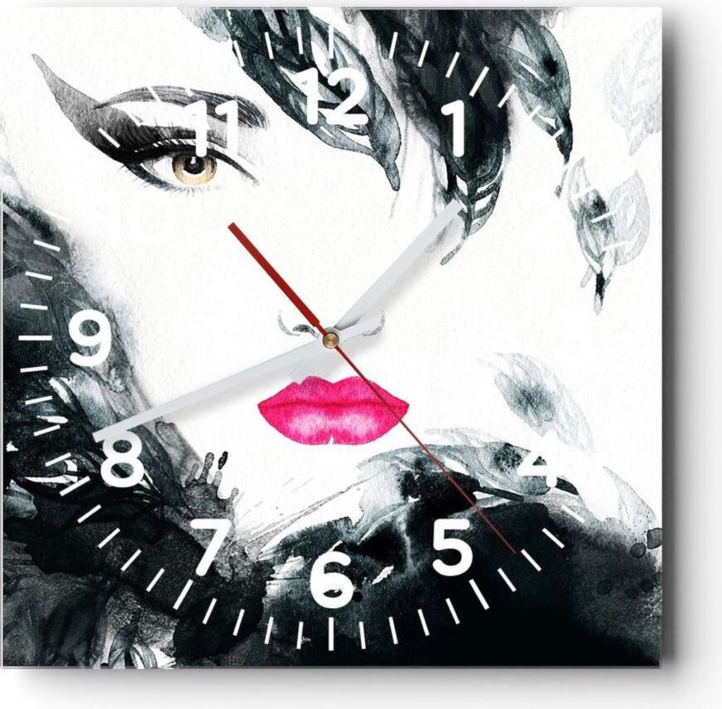 Wanduhr - Quadrat - Glasuhr - Frau Abstraktion - 30x30cm - Produktbild 