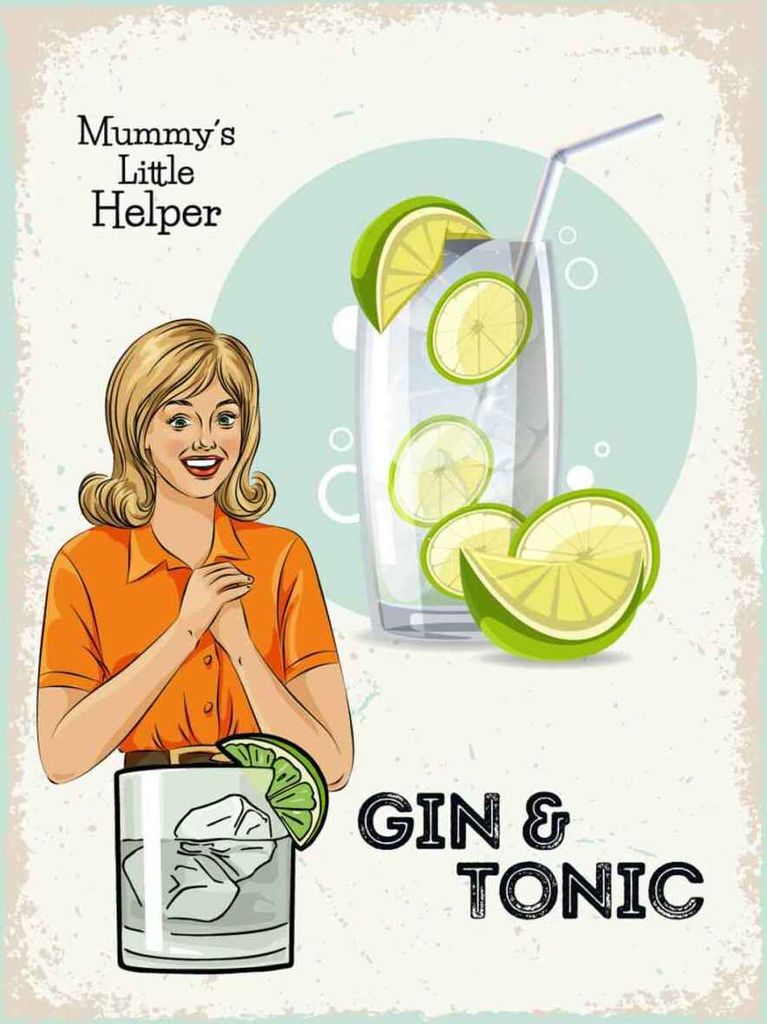 vianmo Holzschild 40x30 cm Mummy ́s little Helper Gin & Tonic Essen Trinken