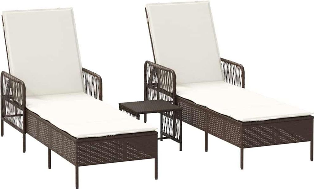 vidaXL Sonnenliege 3 pcs Braun und Creme Weiß 200 x 55 x 92 cm