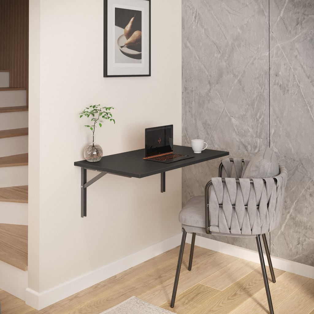 AKKE Anthrazit Wandklapptisch mit silber-satin winkeln LxB: 65x65 cm