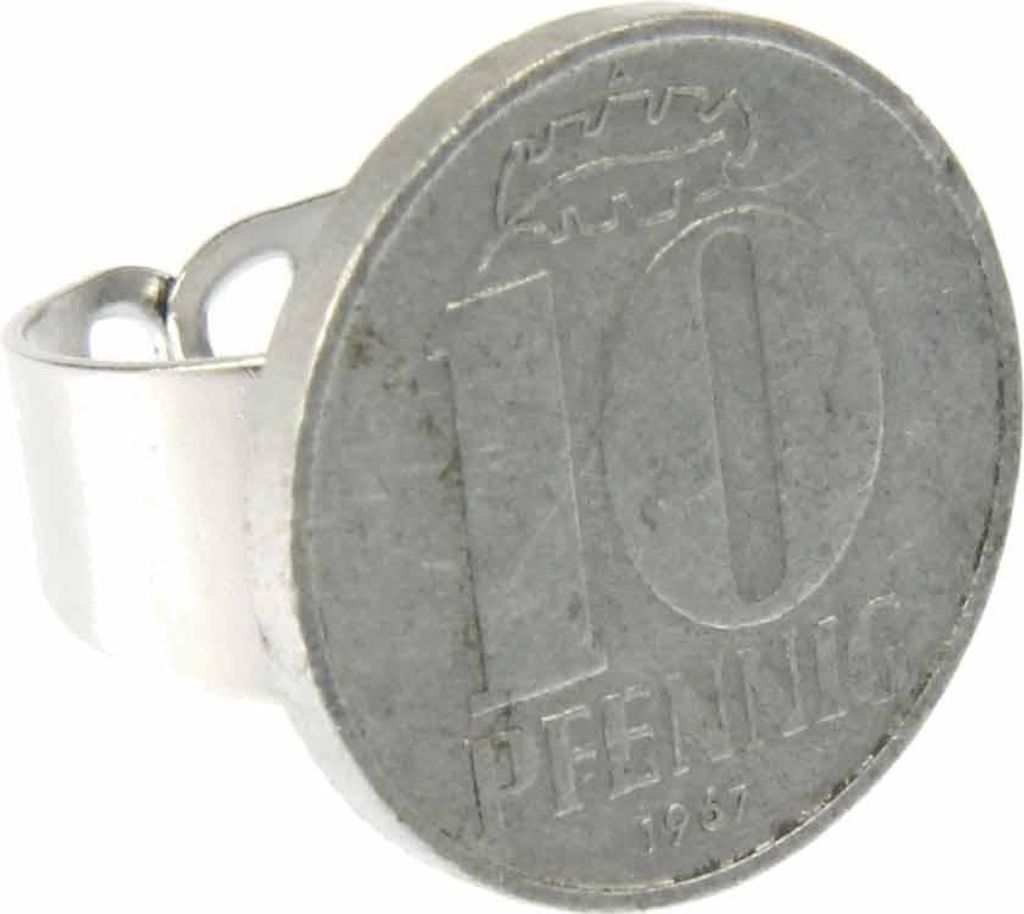 10 Pfennig DDR Ring Miniblings Groschen Ostalgie Retro echte Münze Zahl neu