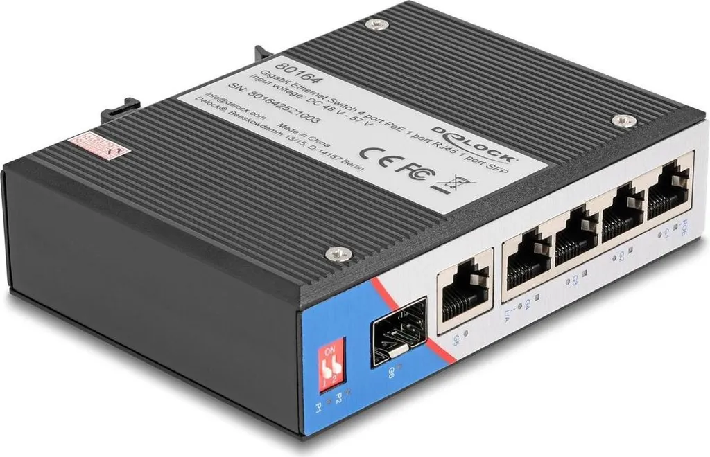 Commutateur Delock 80164 Rail DIN Métal 1 Gbps Haute Performance RJ45