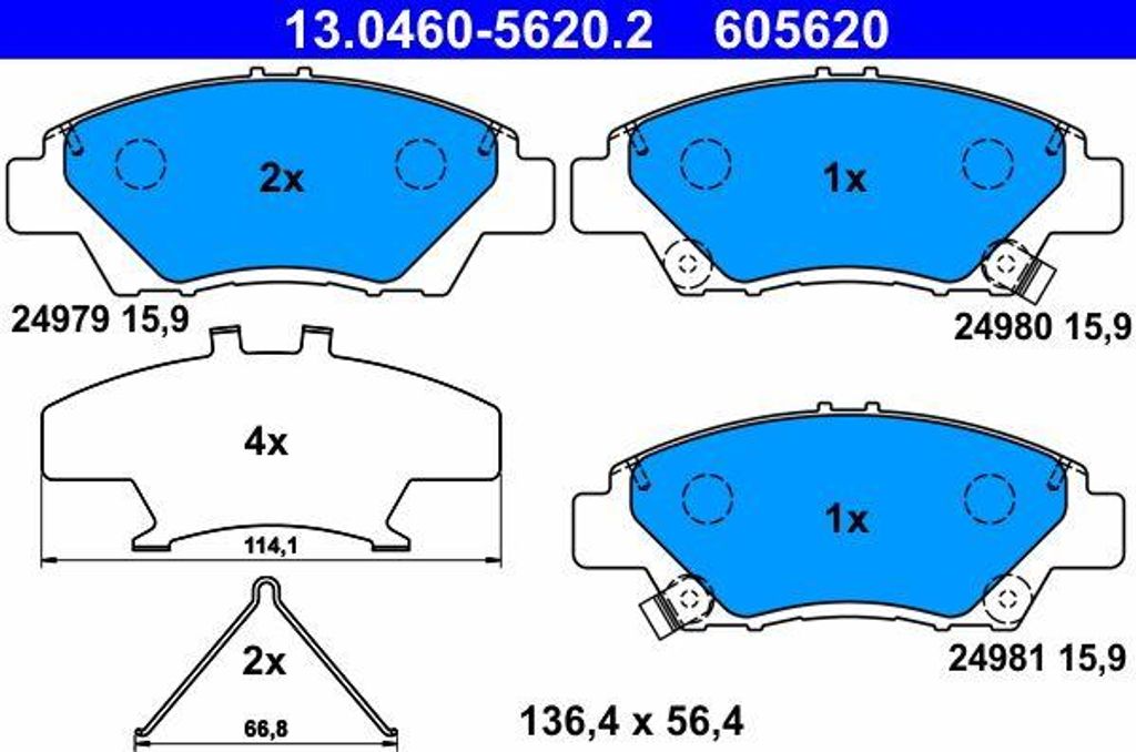ATE 13.0460-5620.2 Bremsbelagsatz, Scheibenbremse OE 45022TF0G01 kompatibel mit Insight, Jazz