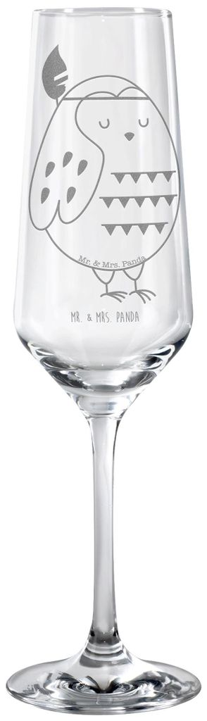 Mr. & Mrs. Panda Trinkglas Eule Federschmuck - Transparent - Geschenk, Waldtiere, Sektglas mit Gravur, Glas, Owl, Proseccoglas, Dekoration, Abenteu...