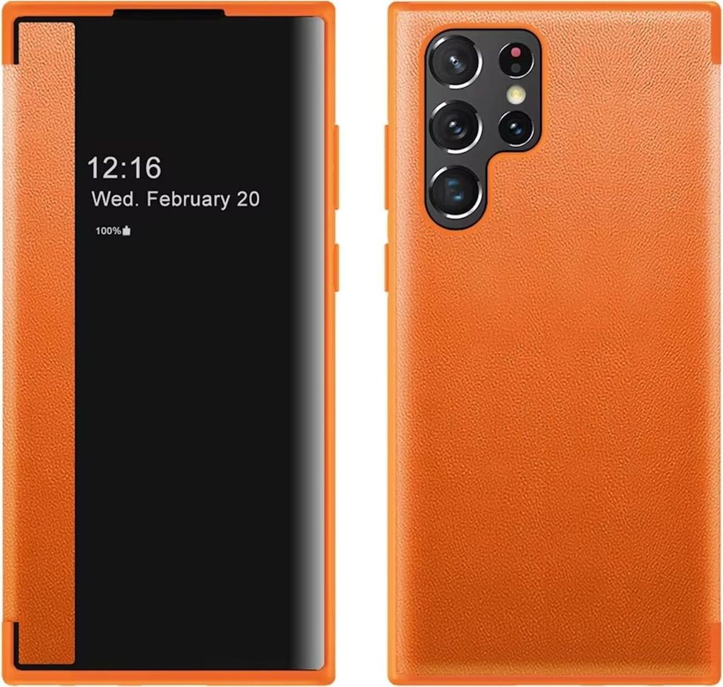 Für Samsung Galaxy S25 Ultra 5G View Spiegel Handy Smart Cover Wake UP Funktion Case Orange