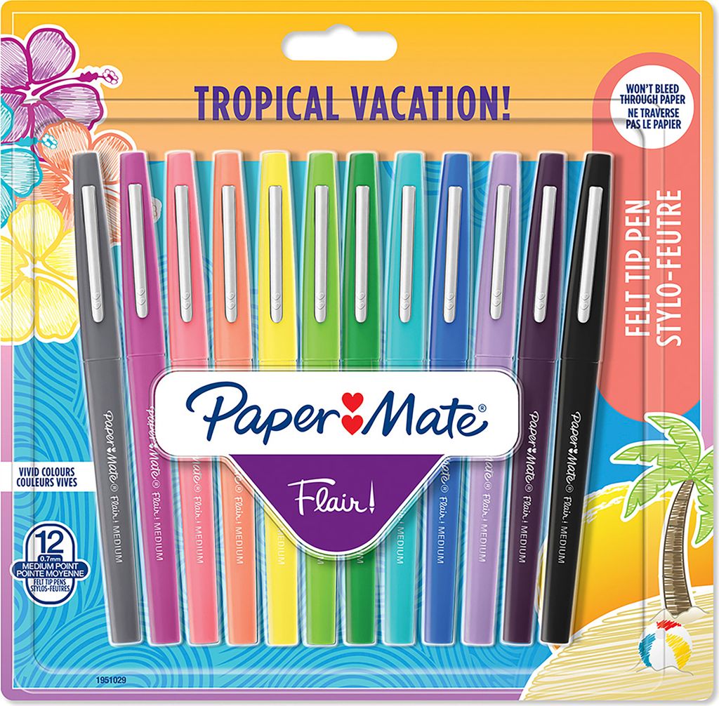 Paper Mate Flair Filzstifte | mittlere Spitze (0,7mm) | Tropical Farben | 12 Stück