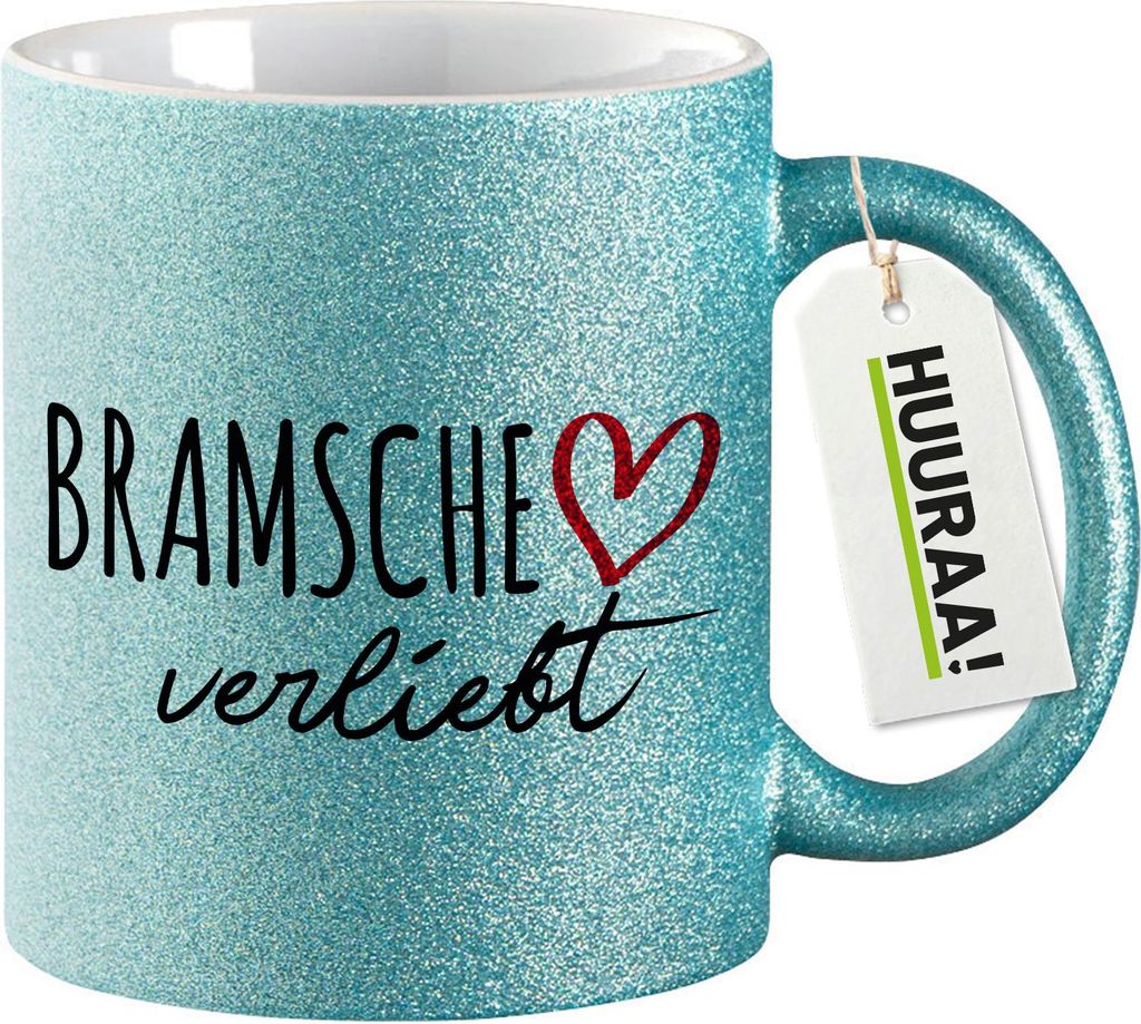 Huuraa Glitzertasse Bramsche verliebt 330ml Blau Keramik Kaffeebecher Geschenkidee