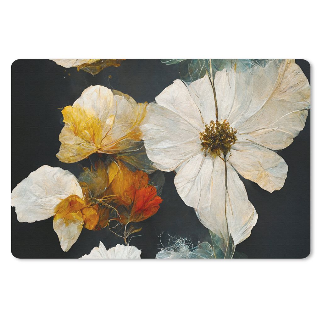 MuchoWow Schreibtischunterlage Blumen - Pflanzen - Schwarz - Weiß 60x40 cm - XXL Mauspad - Großes Mauspad