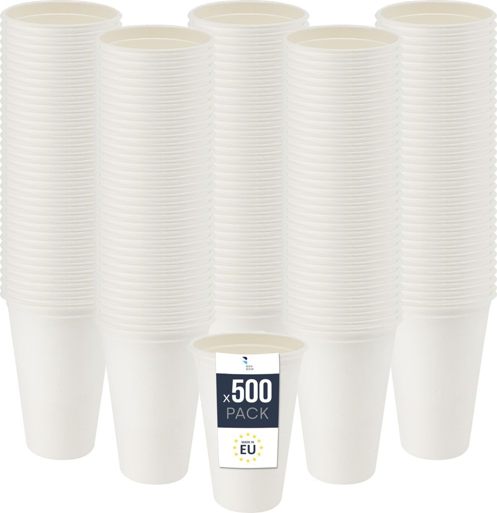 BenBow Einwegbecher aus Zuckerrohr, Weiß, 400 ml x 500 – Besser als Pappbecher, Umweltfreundlich, Ideal für Partys oder Kaffee